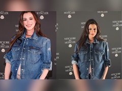 Anne Hathaway Masters Denim-On-Denim Maternity Style At New York Fashion Week