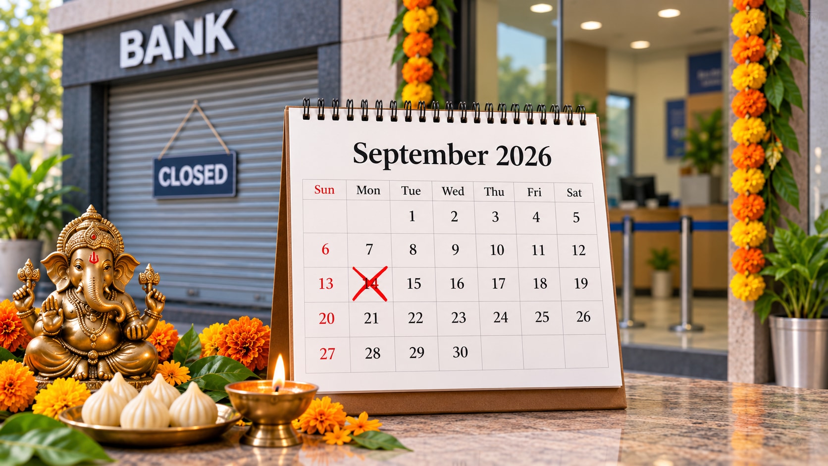 Banks closed in parts of India on Sept. 14 for Ganesh Chaturthi and Hartalika