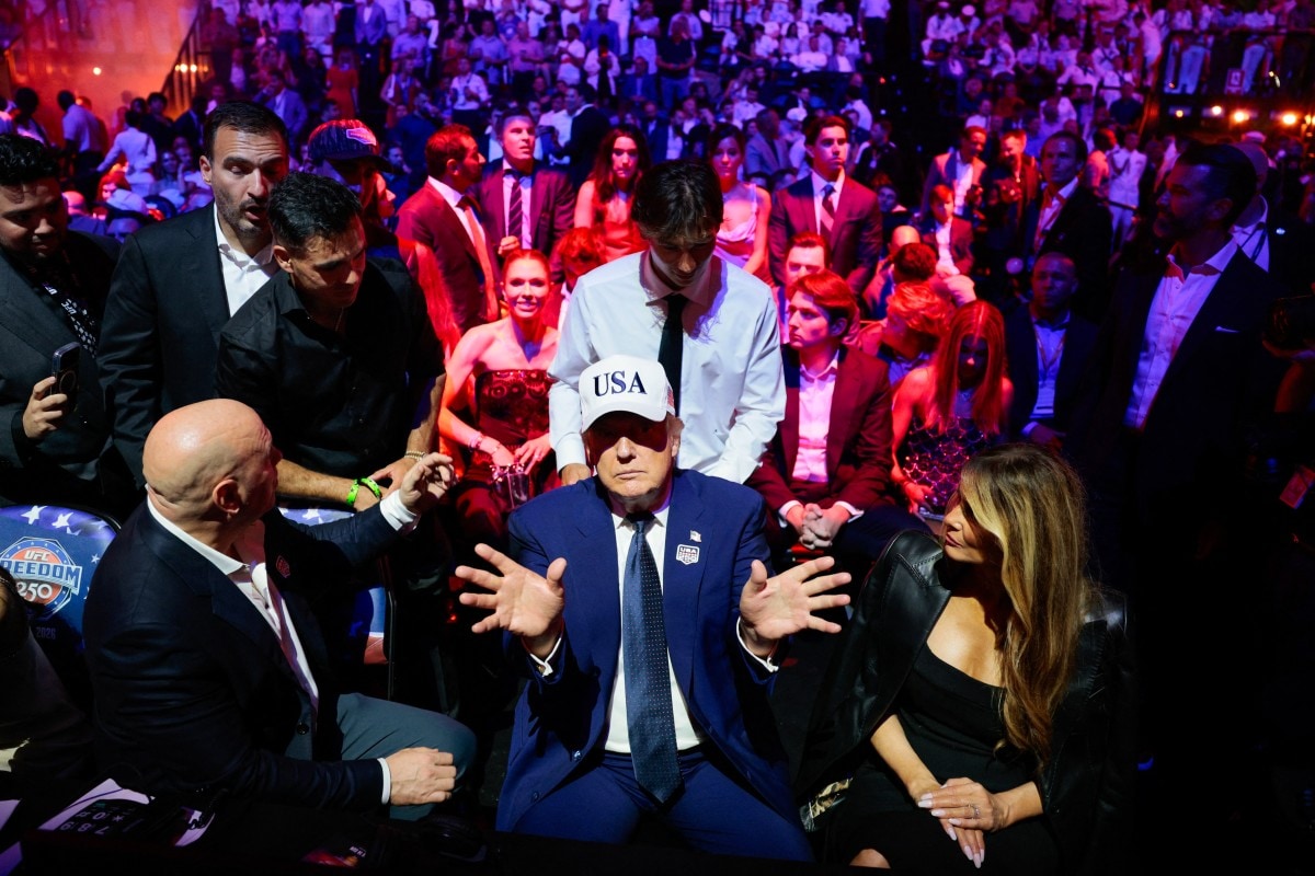 US President Donald Trump gestures as he attends UFC Freedom 250 on the South Lawn of the White House in Washington, DC, on June 15 US President Donald Trump gestures as he attends UFC Freedom 250 on the South Lawn of the White House in Washington, DC, on June 15