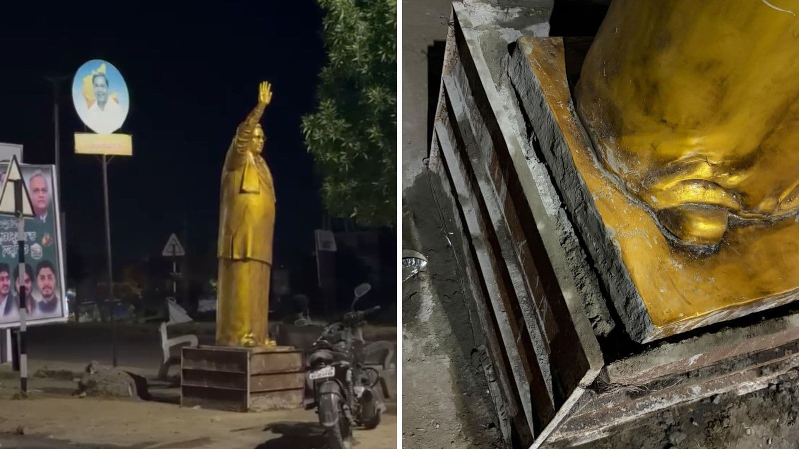 The concrete mixture used to fix the statue was not fully dry yet The concrete mixture used to fix the statue was not fully dry yet