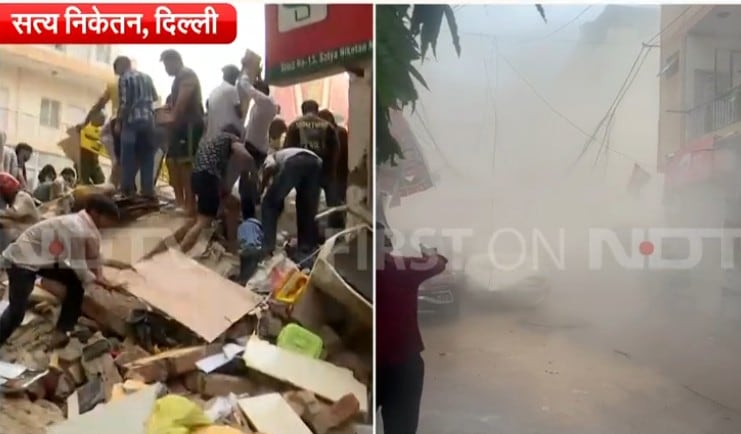 दिल्ली के सत्य निकेतन में छात्रों के हॉस्टल की इमारत गिरने का पहला VIDEO आया सामने