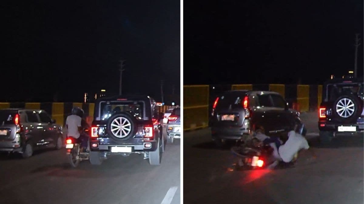 Dashcam shows speeding Thar knocking down biker on Delhi-Gurugram expressway, fleeing