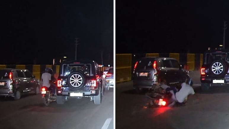 On Camera, Thar Roxx Knocks Down Biker On Delhi Expressway, Flees