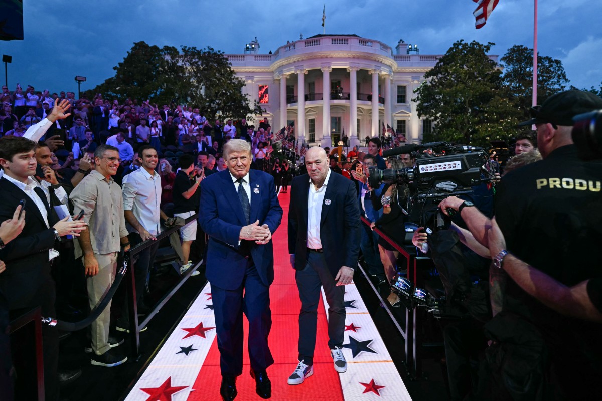 Trump and UFC CEO Dana White arrive for the "UFC Freedom 250" mixed martial arts event on the South Lawn of the White House in Washington, DC, June 14, 2026 Trump and UFC CEO Dana White arrive for the "UFC Freedom 250" mixed martial arts event on the South Lawn of the White House in Washington, DC, June 14, 2026