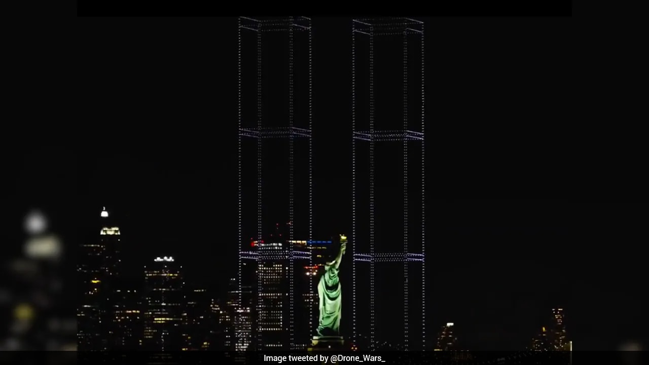 2,977 Drones Light Up New York Harbour To Recreate Twin Towers Ahead Of 9/11 Anniversary