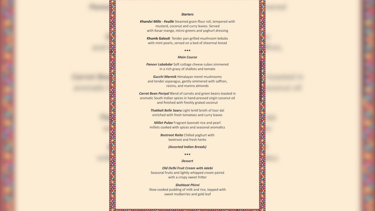 BRICS gala dinner menu 