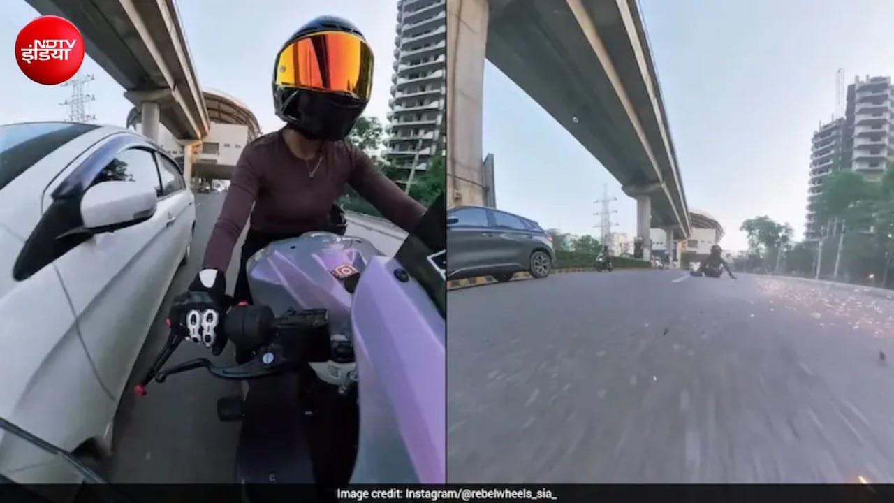 गुरुग्राम में महिला बाइक राइडर को कार ने मारी जोरदार टक्कर, मौके से फरार हुआ ड्राइवर- Video वायरल
