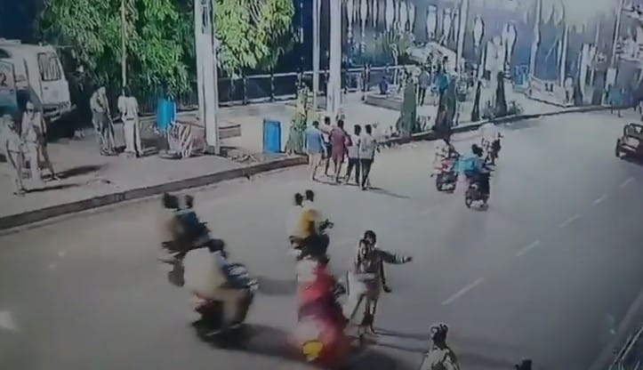 The moment an unidentified biker hit the cop