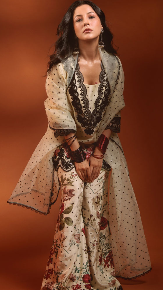 Shehnaaz Gill Turns Heads In An Ivory Floral Ensemble