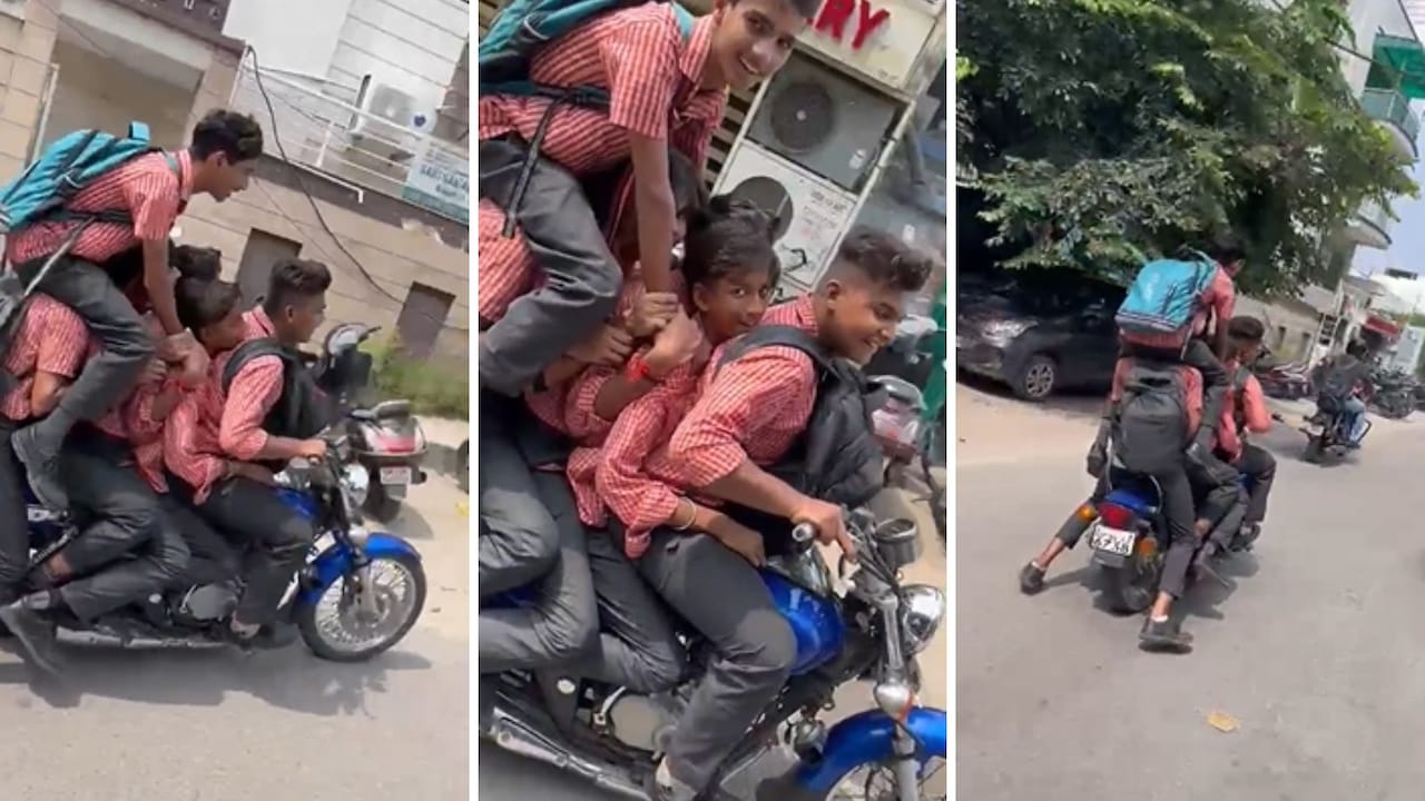 एक बाइक पर बैठे 6 छात्र... रीलबाजी के चक्कर में खुलेआम ट्रैफिक नियमों की उड़ाई धज्जियां, वीडियो वायरल