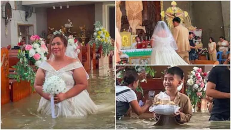 'Nothing Could Stop Their Union': With Gown And Coat Soaked, Couple Marries In Flooded Church | Watch