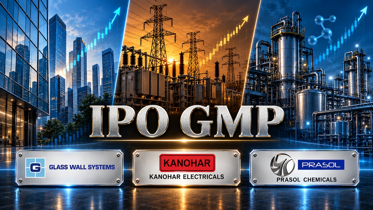 IPO GMP Today: Kanohar Electricals, Glass Wall Systems, Prasol Chemicals — Which Offers the Biggest Listing Gains?