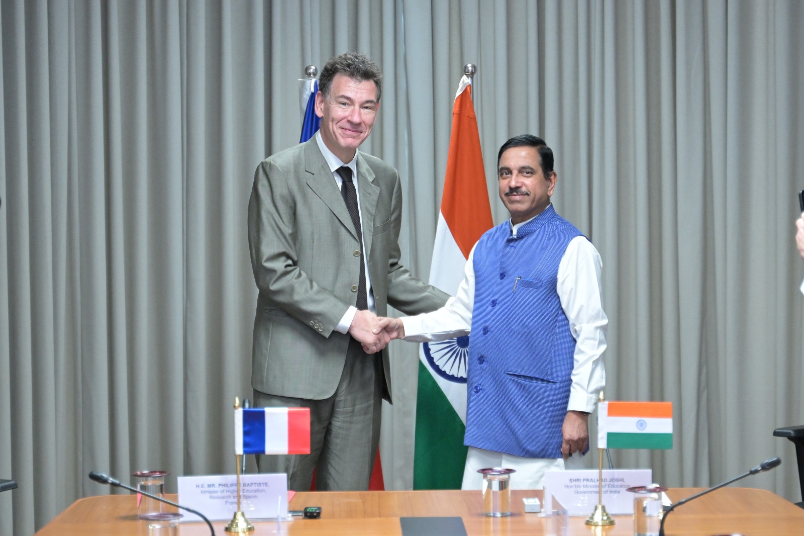 Prof Philippe Baptiste met India's Education Minister Prahlad Joshi Prof Philippe Baptiste met India's Education Minister Prahlad Joshi