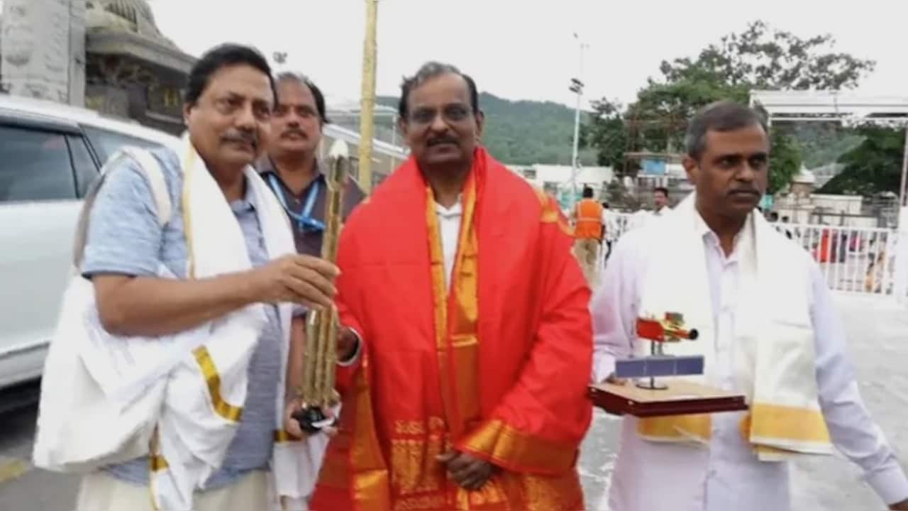 ISRO Chairman Dr V Narayanan prayed at Tirumala ahead of GSLV-F17/EOS-05 launch on September 4.