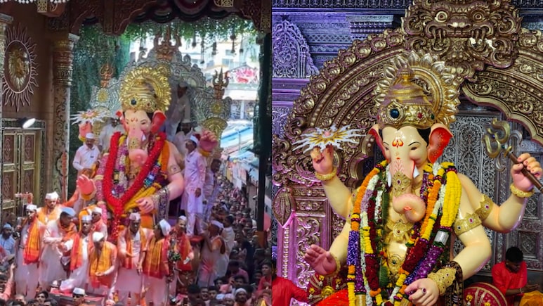 Anant Chaturdashi: Mumbai's Lalbaugcha Raja Heads For Ganpati Visarjan Amid Huge Crowd Of Devotees