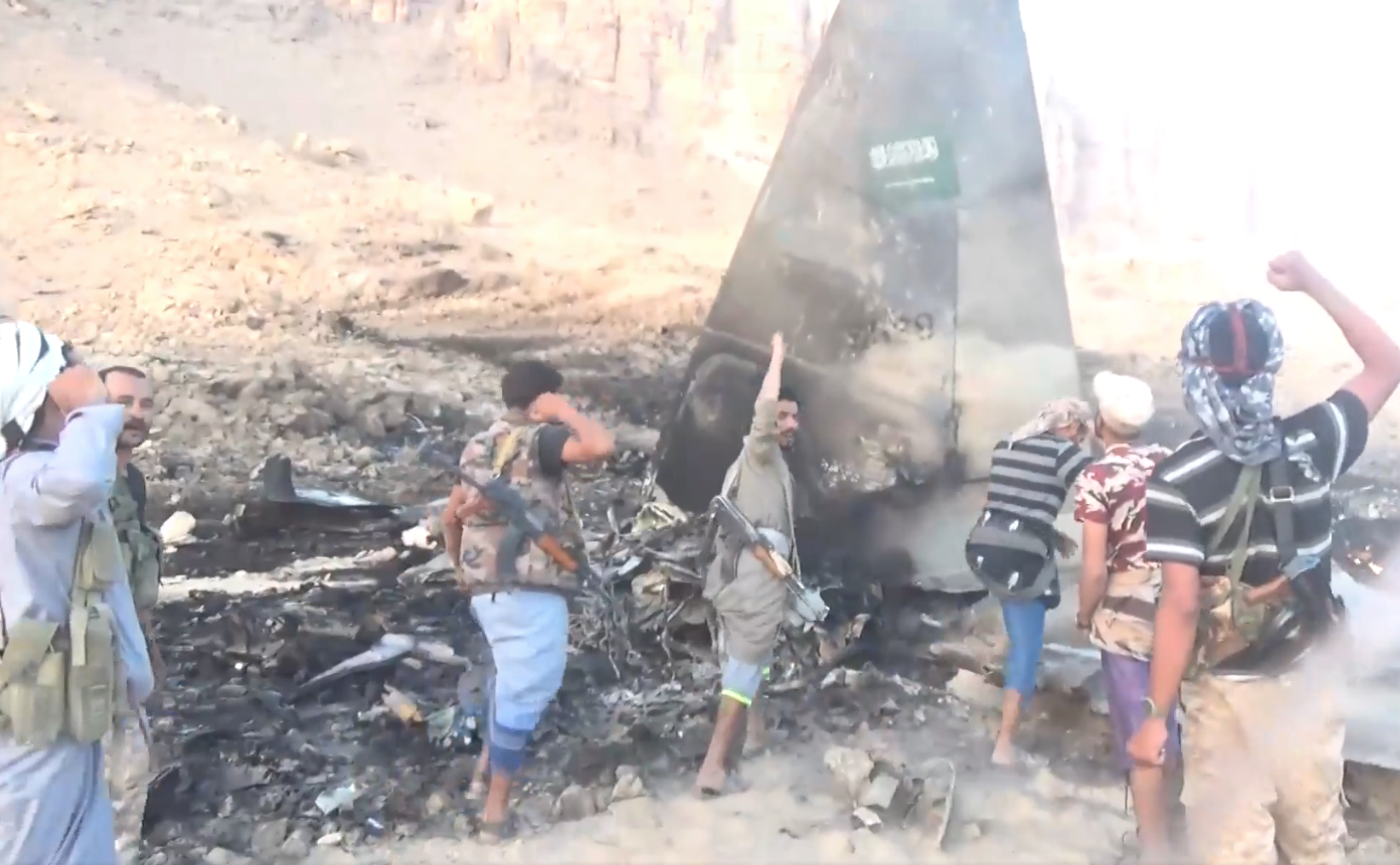 Houthis Release Video Of Saudi F-15 Jet Being Shot And Its Wreckage In Flames