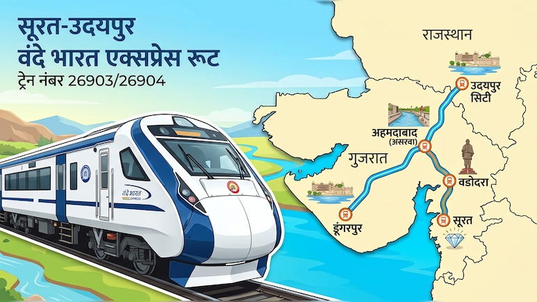 उदयपुर से सिर्फ 7 घंटे में सूरत, वडोदरा-अहमदाबाद से डूंगरपुर जैसे 13 स्टेशनों के बीच चलेगी वंदे भारत ट्रेन, जानें रूट-किराया