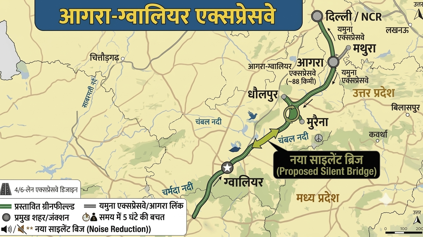 ग्वालियर आगरा एक्सप्रेसवे पर बनेगा साइलेंट ब्रिज, 60 मिनट में 88km का सफर, मुरैना से दिल्ली तक कनेक्टिविटी