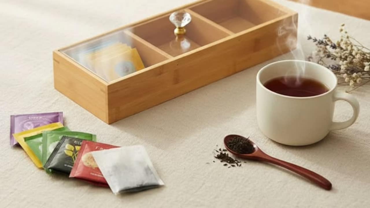 Tea bag organiser brings order and easy access to a home tea station