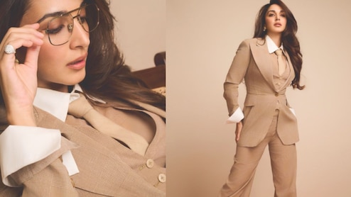 Kiara Advani Commands Attention In A Beige Power Suit, Aviators, And Stilettos