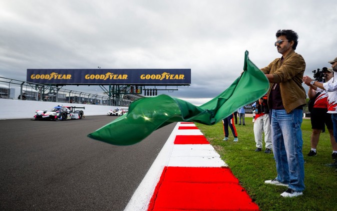 Vijay flags off the Silverstone racing event in which Ajith Kumar was competing Vijay flags off the Silverstone racing event in which Ajith Kumar was competing