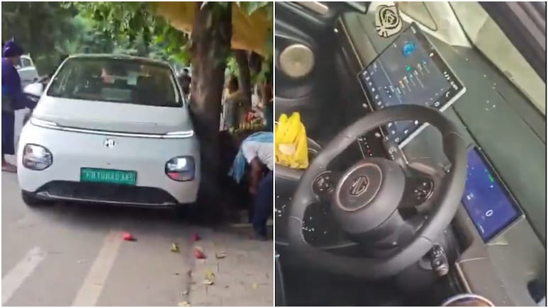 लुधियाना में बिना ड्राइवर चलने लगी MG Windsor EV, पेड़ से टक्कर के बाद बढ़ गई स्पीड; देखें वीडियो