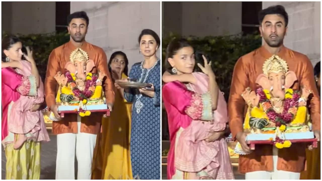 Ranbir Kapoor Leads Ganpati Visarjan, Alia Bhatt Hides Raha's Face While Posing For Paparazzi