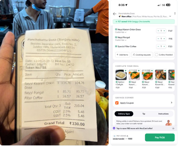 Hyderabad Man Finds Same Meal Costs Rs 206 More On Swiggy