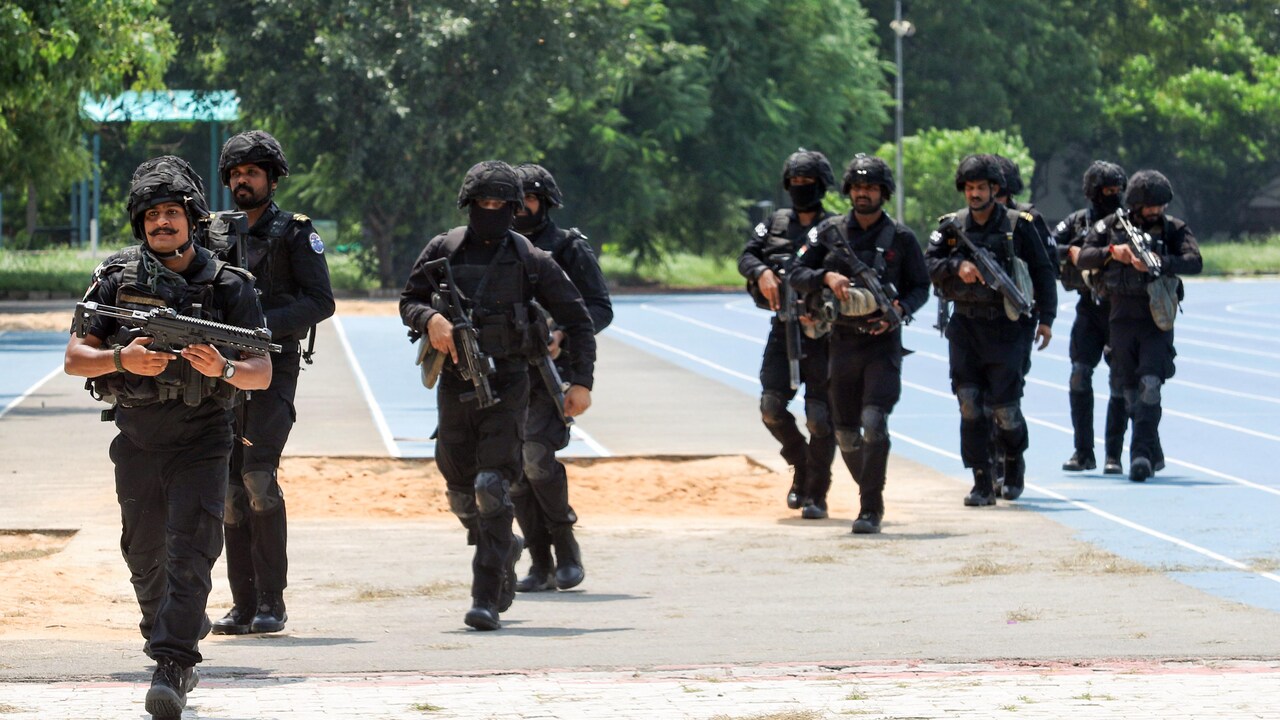 National Security Guard (NSG) personnel during a mock drill at Jawaharlal Nehru Stadium ahead of the upcoming BRICS Summit 2026. National Security Guard (NSG) personnel during a mock drill at Jawaharlal Nehru Stadium ahead of the upcoming BRICS Summit 2026.