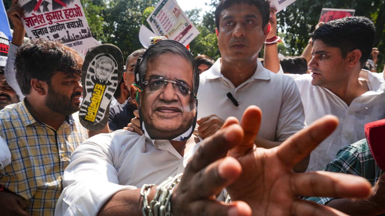 Congress protest against Gyanesh Kumar in Delhi on Friday Congress protest against Gyanesh Kumar in Delhi on Friday