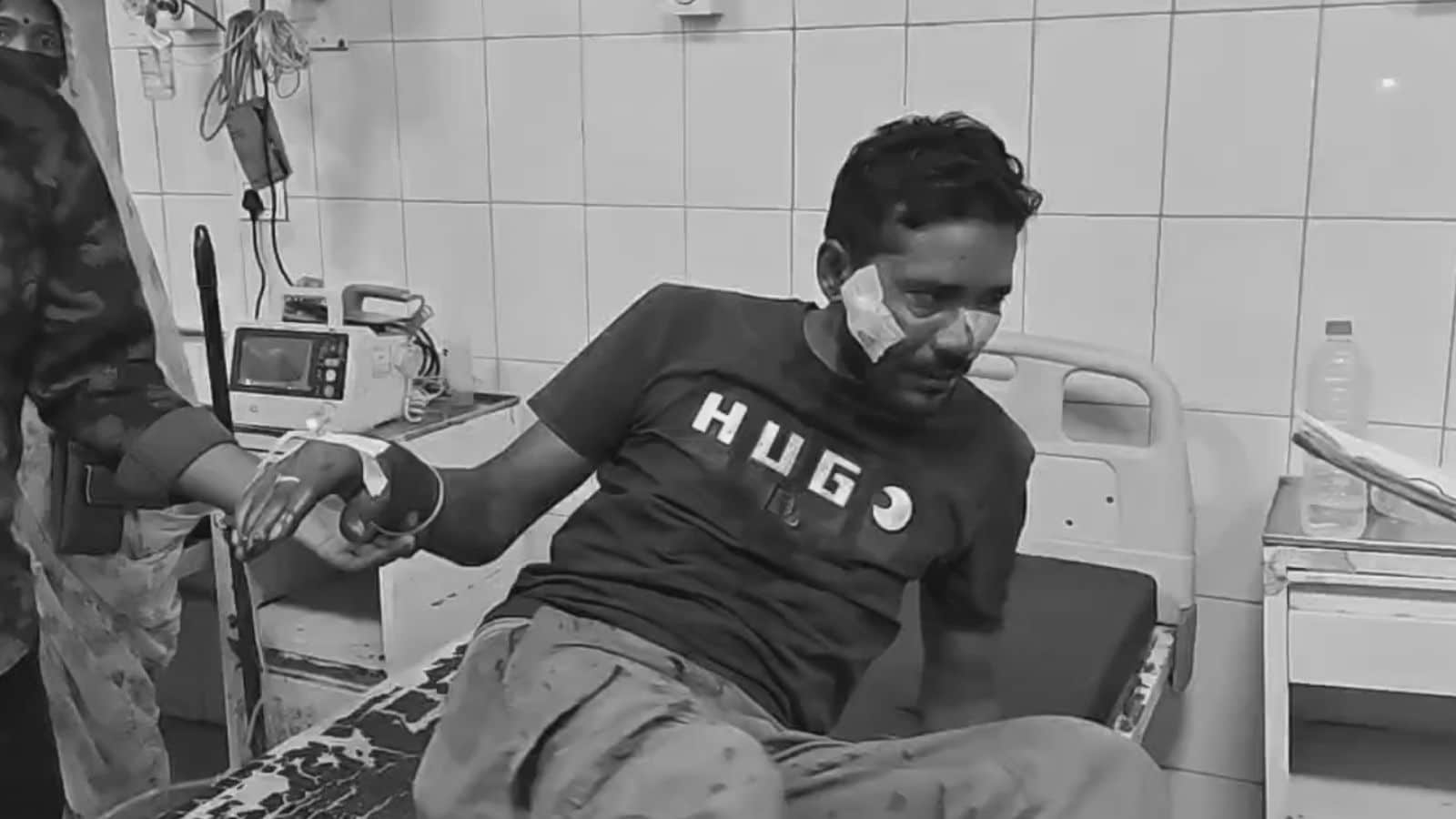 घायल बस चालक खेम सिंह. घायल बस चालक खेम सिंह.