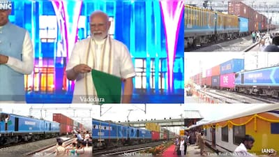 PM Modi unveils rail, road projects worth Rs 35,000 crore in Vadodara; commissions Western Dedicated Freight Corridor, flags off freight and passenger services