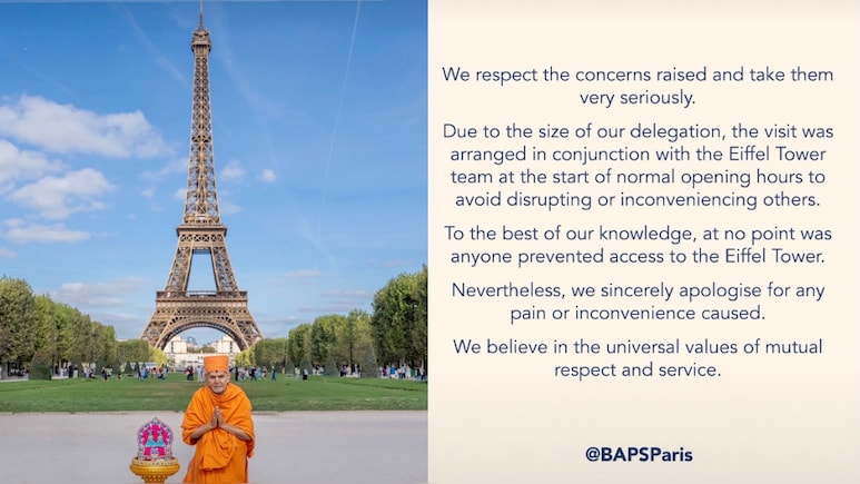 'We Sincerely Apologise': BAPS Responds To Eiffel Tower Row, Denies Preventing Access