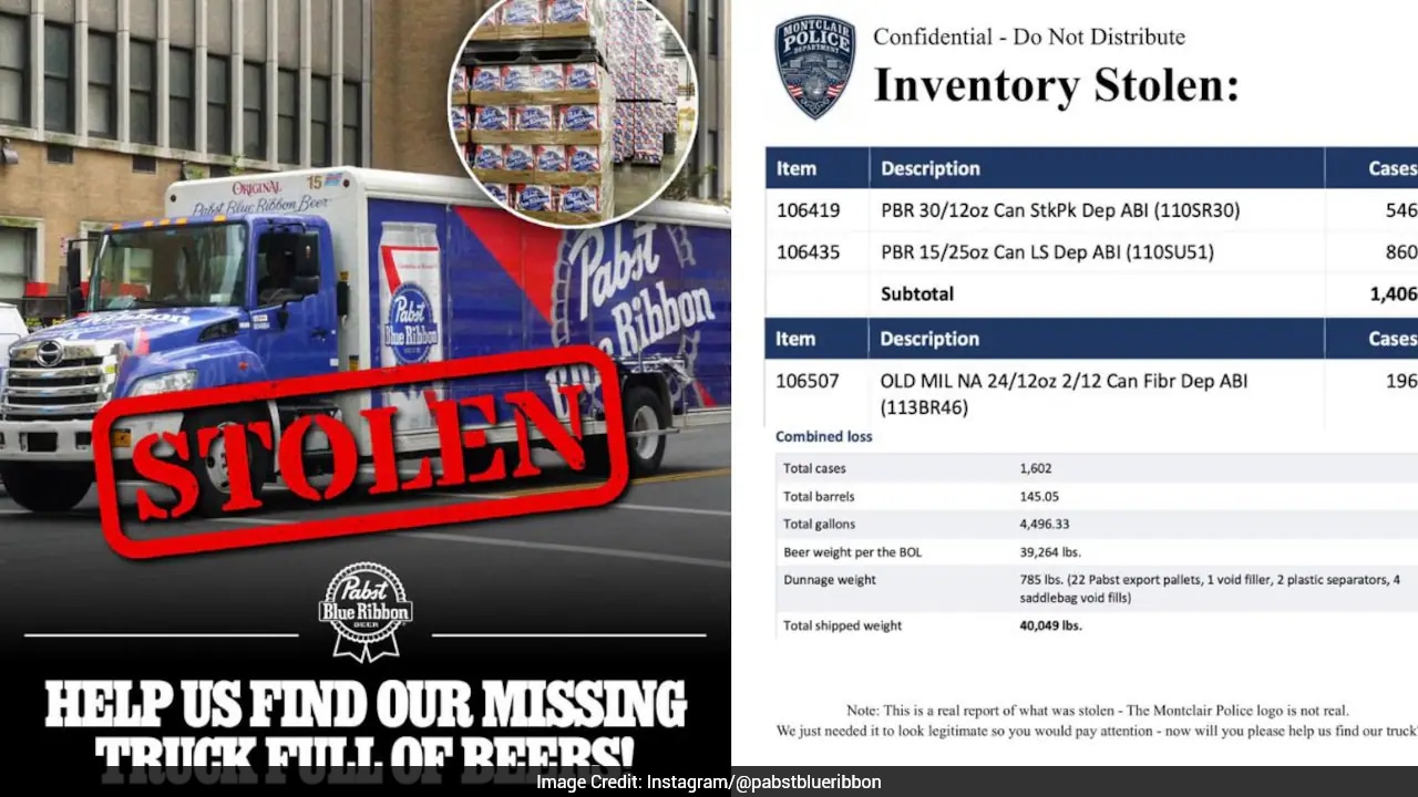 US Company Offers Reward For Safe Return Of 40,000 Pounds Of Stolen Beer