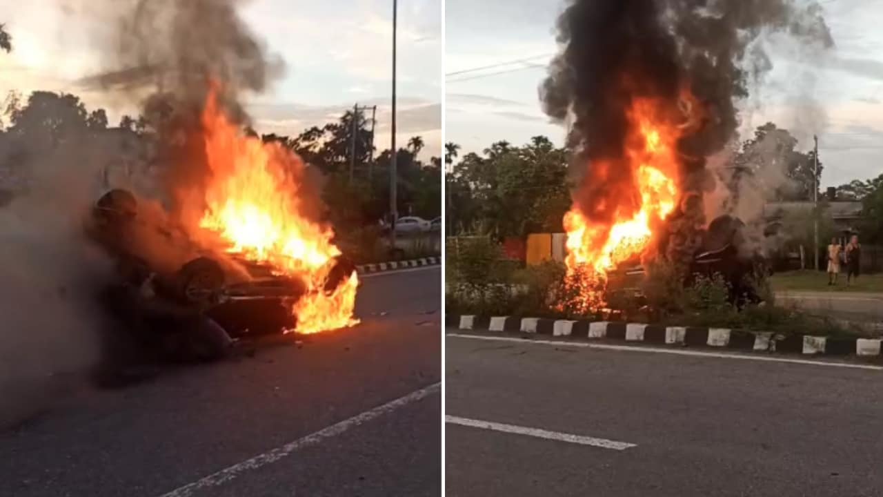 2 Burnt To Death, 2 Critical As Vehicle Catches Fire After Hitting Pole In Assam