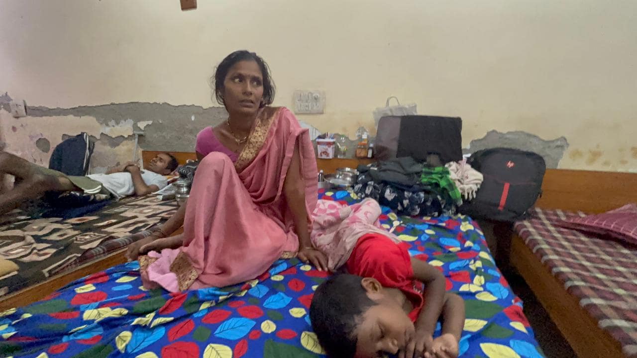 Sangeeta Devi and her son in a shelter home.