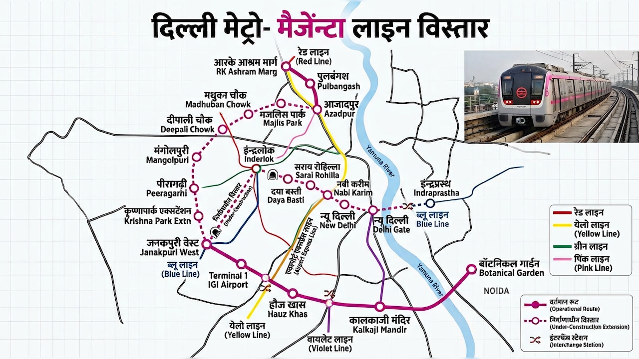 दिल्ली मेट्रो का सबसे लंबा रूट बनेगा, मैजेंटा लाइन विस्तार के 89 KM में 65 स्टेशन, नोएडा में बॉटैनिकल गार्डन से इंद्रप्रस्थ-इंद्रलोक तक दौड़ेंगी ट्रेनें