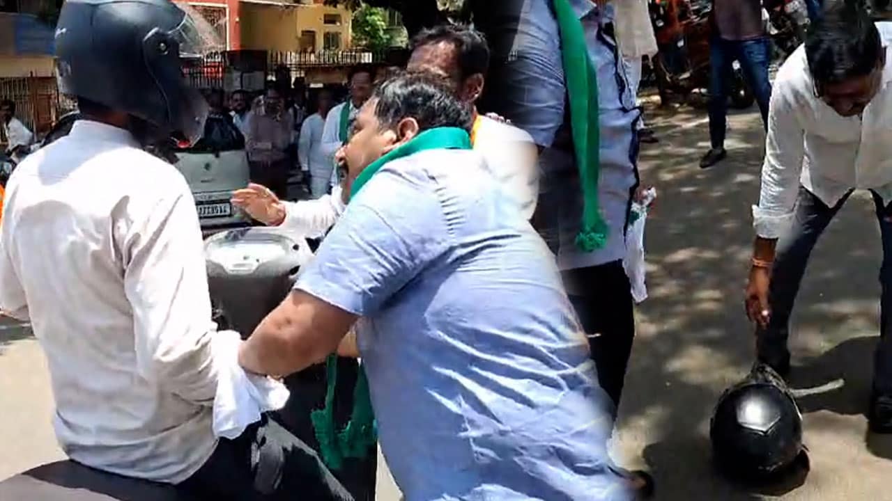 Karnataka BJP Leader Caught On Camera Smashing Biker's Helmet During Protest