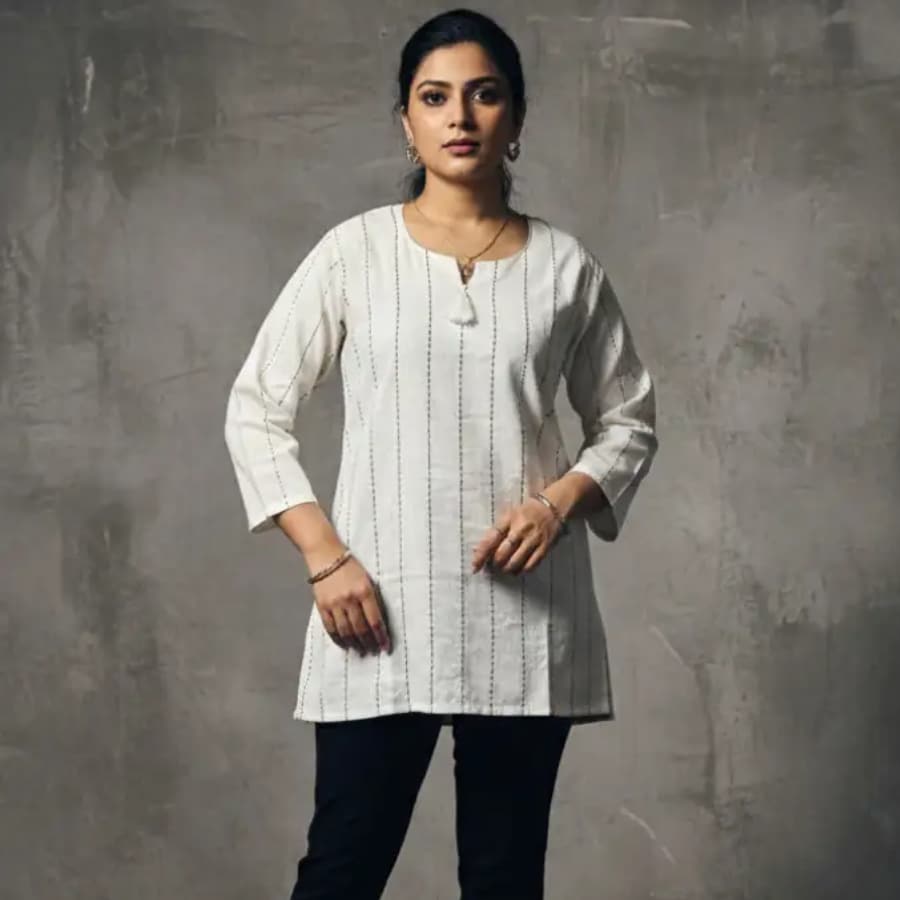 Click here to buy: Ruglynn Women Striped Solid Kurta (White) Click here to buy: Ruglynn Women Striped Solid Kurta (White)