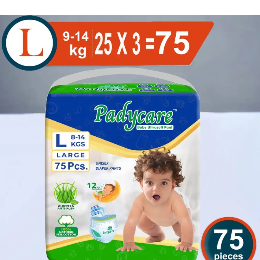 Click here to buy: Padycare All round Protection Pants Style Baby Diapers - L (75 Pieces) Click here to buy: Padycare All round Protection Pants Style Baby Diapers - L (75 Pieces)