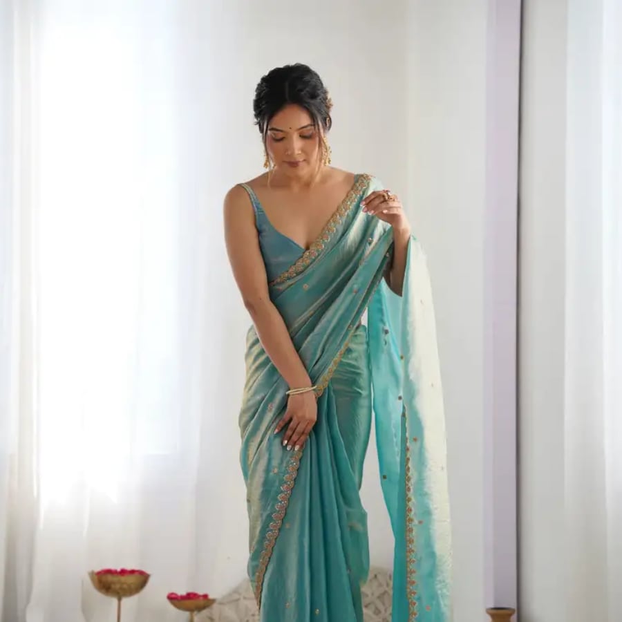 Click here to buy: Kwisy Embellished, Embroidered Bollywood Silk Blend Saree Click here to buy: Kwisy Embellished, Embroidered Bollywood Silk Blend Saree