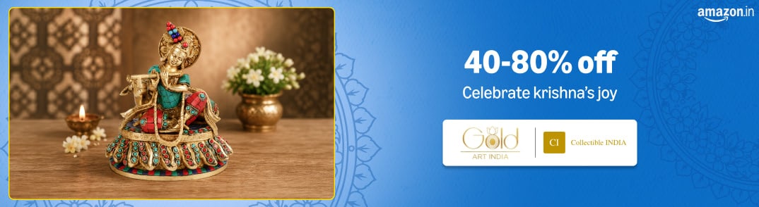 A pure brass pooja thali set, ready for Janmashtami prayers and celebrations A pure brass pooja thali set, ready for Janmashtami prayers and celebrations