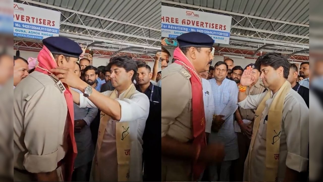 रेलवे स्टेशन पर महिला को बचाने वाले RPF जवान को सिंधिया ने किया सलाम, मोतियों की माला पहनाकर बढ़ाया सम्मान