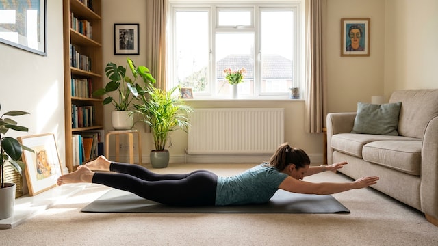 The Pilates swimming exercise works the back, shoulders, glutes and core muscles