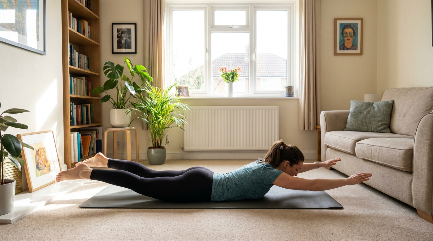 The Pilates swimming exercise works the back, shoulders, glutes and core muscles