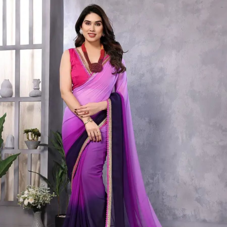 Click here to buy: RAJESHWAR FASHION Plain Bollywood Georgette Saree with Unstitched Blouse