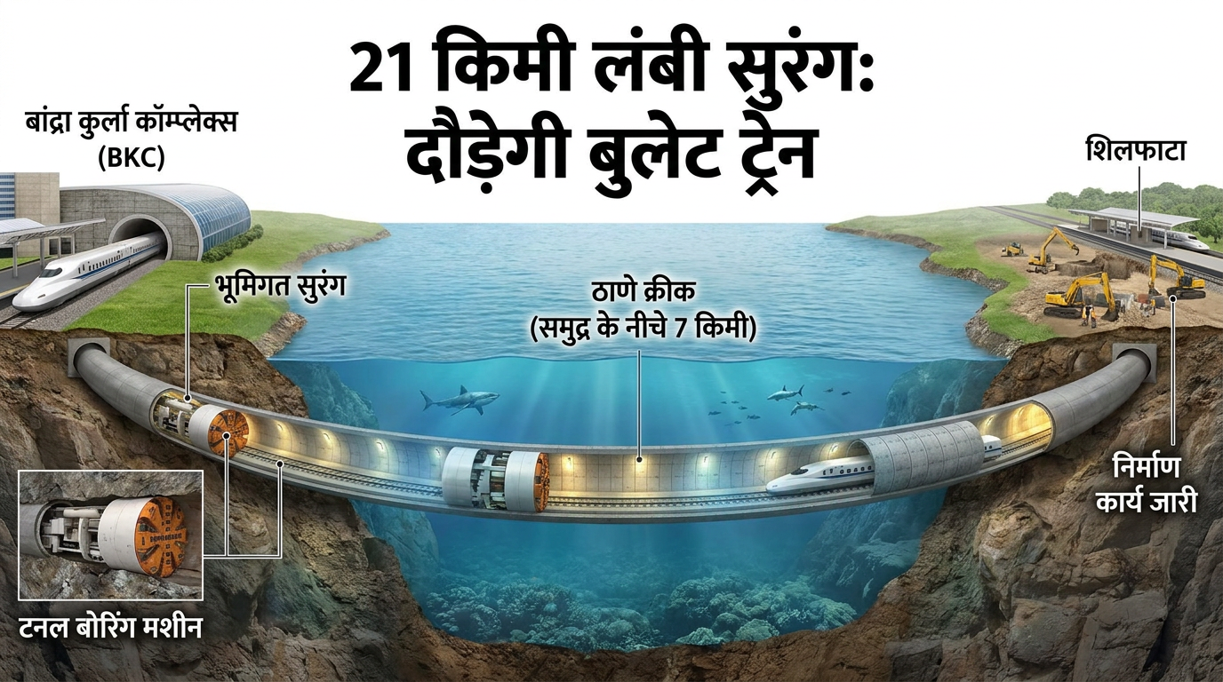 मुंबई से ठाणे तक 21 KM लंबी सुरंग से गुजरेगी बुलेट ट्रेन, समुद्र के भीतर तैयार होगी 7KM लंबी टनल