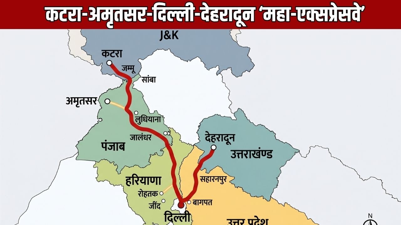 कटरा से देहरादून 9 घंटे में, दिल्ली 6 घंटे में, 5 राज्यों को जोड़गा महाएक्सप्रेसवे, जम्मू-अमृतसर-शामली तक कनेक्टिविटी