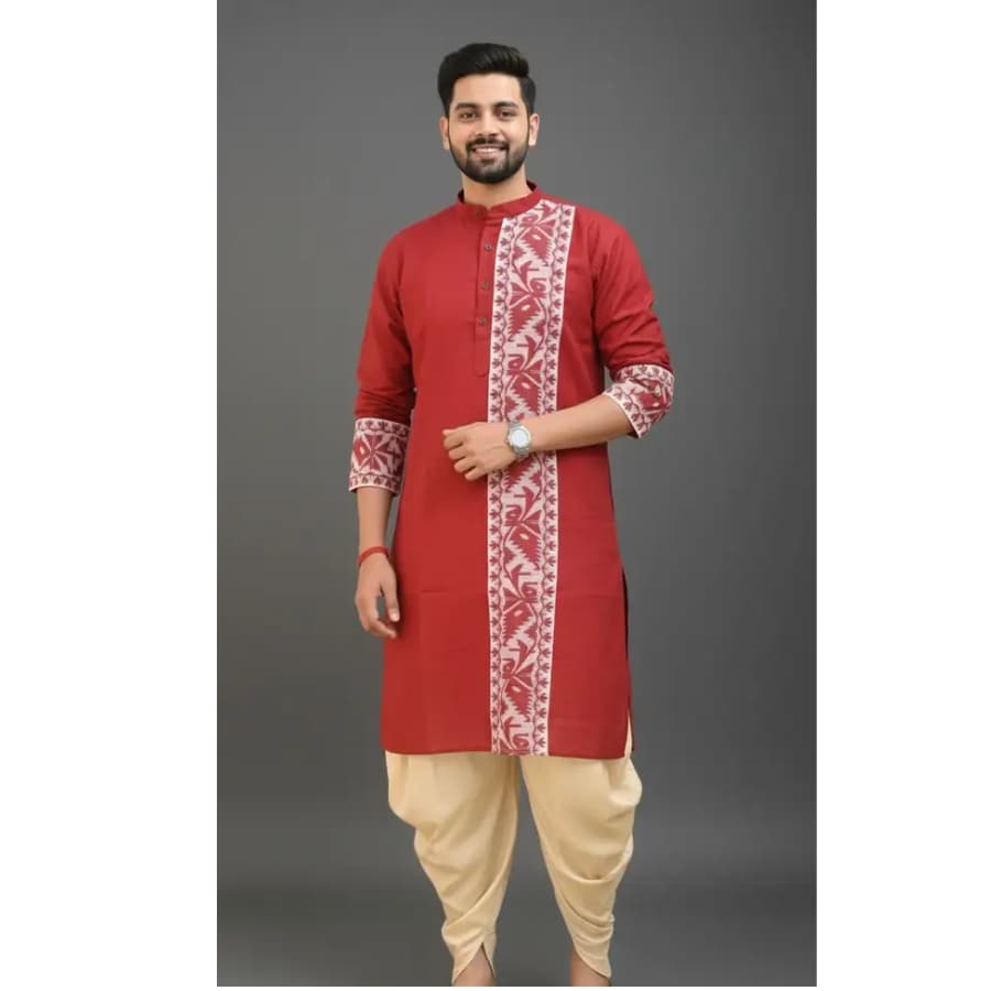 Click here to buy: CHANDRA Men Woven Design Kurta (Maroon)