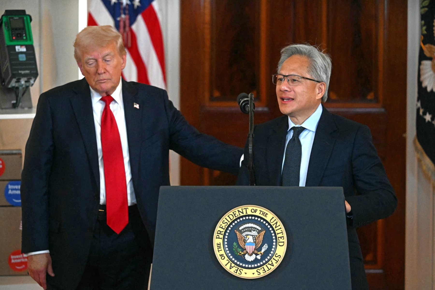 Jensen Huang speaks alongside Trump about investing in America, at the White House Jensen Huang speaks alongside Trump about investing in America, at the White House